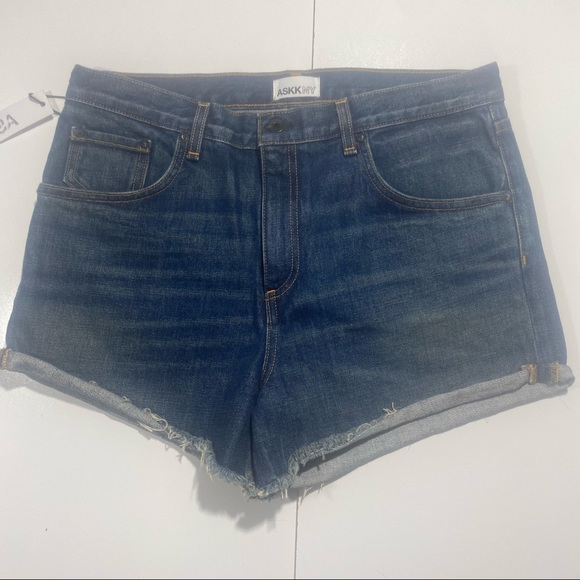 ASKK NY 100% Cotton Dark Wash Raw Hem Woman’s Summer Jean Shorts Size 28 NWT